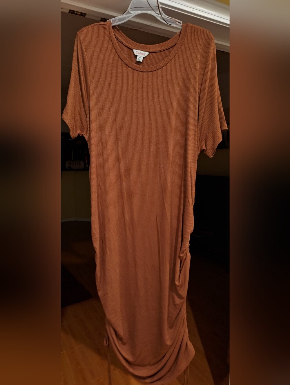 Rust/ Brown & Light Green Casual Ribbed T-Shirt Maternity Dresses